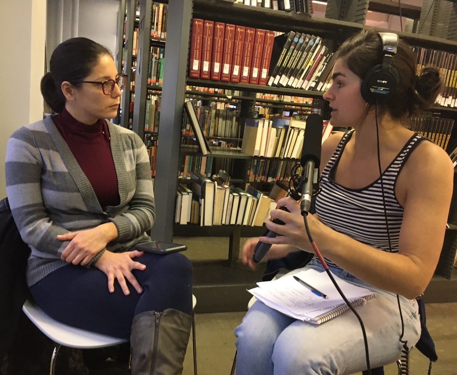 Sylvia interviewing Karol Ruiz, an organizer with the Wind of the Spirit Immigrant Resource Center in Morristown, NJ.
